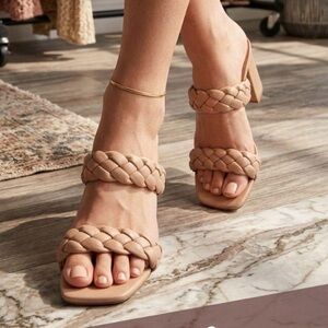 NWB Elegant Braided Heels in Tan